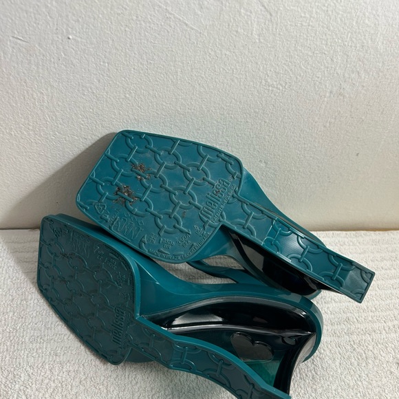 Melissa dark Green Minimalist heels Sandals with Square Toe Sz 5 - Picture 9 of 9